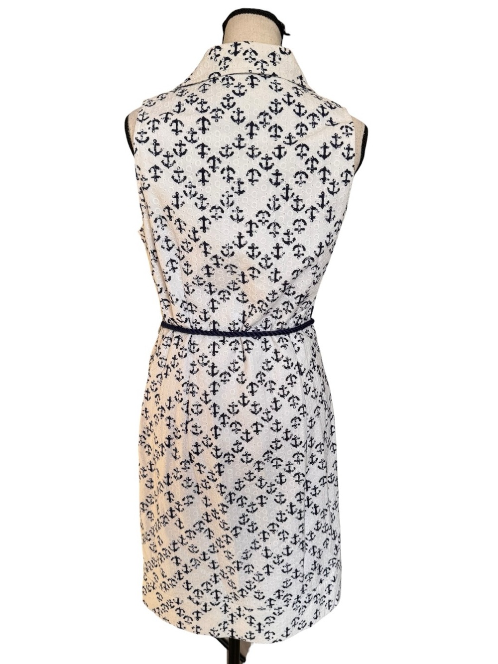 Vineyard Vines Anchor Print Shirt Dress White Navy Eyelet Rope Belt Size 4 NWOT - Picture 5 of 5